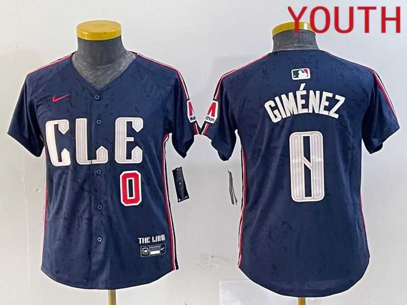 Youth Cleveland Indians #0 Gimenez Blue City Edition Nike 2024 MLB Jersey style 6->youth mlb jersey->Youth Jersey